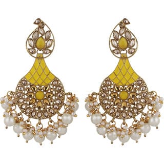 Enamel Chand Baali Pearl Earrings for Girls Color Yellow  Gold Alloy Brass  Copper Material Earrings for Women's