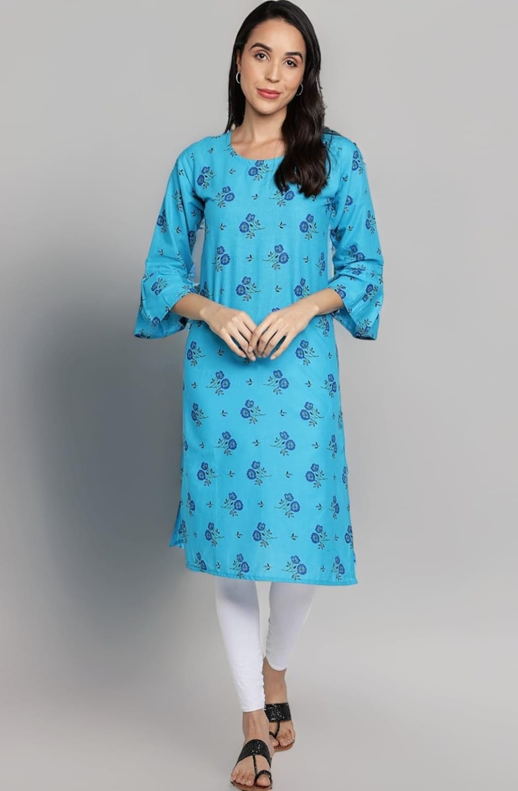 Cotton Floral Print Straight Kurti