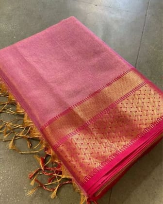 Lucid Maheshwari Tissue Silk Handwoven Saree Pink