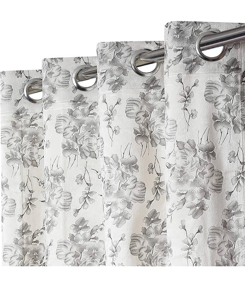 Kraftiq Homes Floral Room Darkening Eyelet Curtain 9 ft ( Pack of 1 ) - White