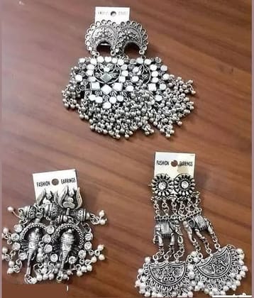 Samridhi DC Silver Chandbalis Earrings ( Pack of 3 )