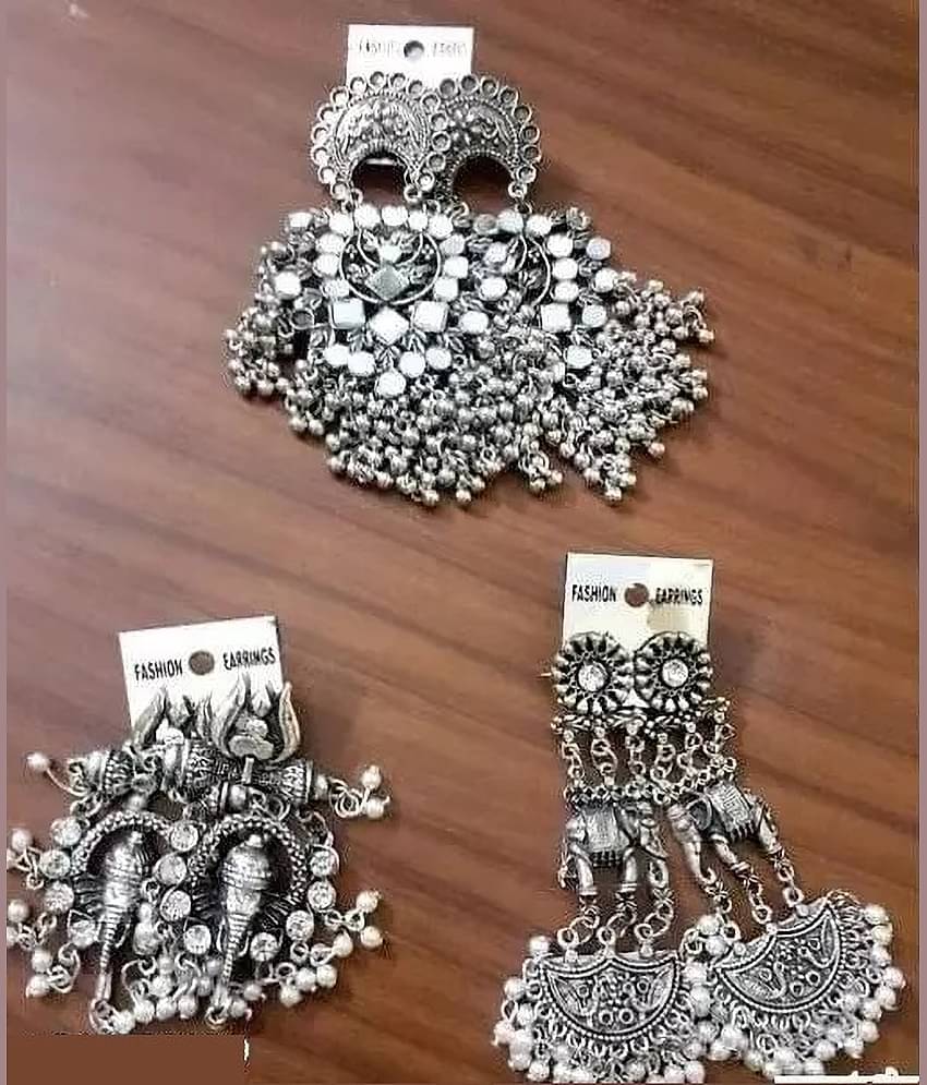 Samridhi DC Silver Chandbalis Earrings ( Pack of 3 )