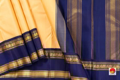Cream And Blue Kanchipuram Silk Saree Handwoven Pure Silk Pure Zari For Office Wear PV SAR 42