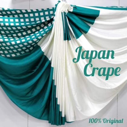 Sea Green Chex Japan Crepe Silk Saree with Blouse - 5026