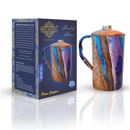 Pure Copper Jug With Red Mini Paisley Print, Serveware & Drinkware, Beneficial for Health-FloralVines