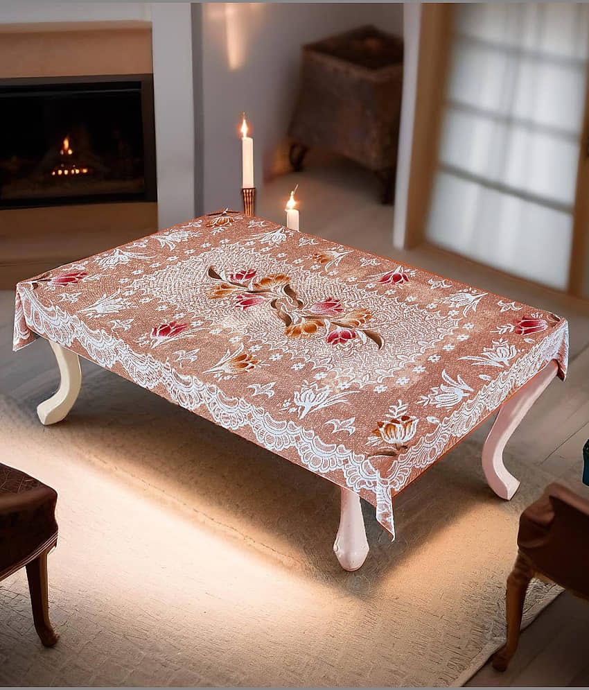 Crosmo Embroidered PVC 4 Seater Rectangle Table Cover ( 92 x 33 ) cm Pack of 1 Gold
