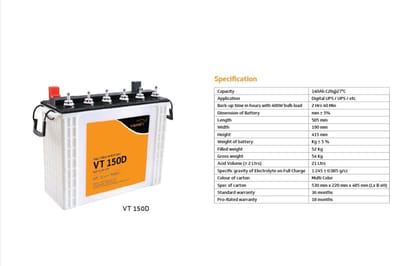 V-Guard VT 150D Tall Tubular Inverter Battery (140Ah) | High Cyclic Life | Home UPS Backup