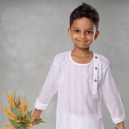 Cotton Kurta for Boys, Men | Colour Pop, White-0-6m