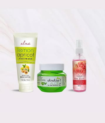 Alna Lemon Apricot Face Wash 75ml with Alnalite-T Aloe Gel 100gm & Rose Water 100ml , Pack of 3