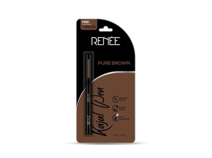 RENEE Kajal Pen with Sharpener - 24 Hrs Long Lasting Kohl Pencil 0.35gm, Matte Finish, Rich Color Payoff, Smudge & Water Proof One Swipe Application - Pure Brown
