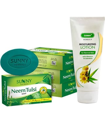 SUNNY HERBALS Aloevera & Calendula Lotion 100ml and Neem Tulsi Soap(75g*4)300 g