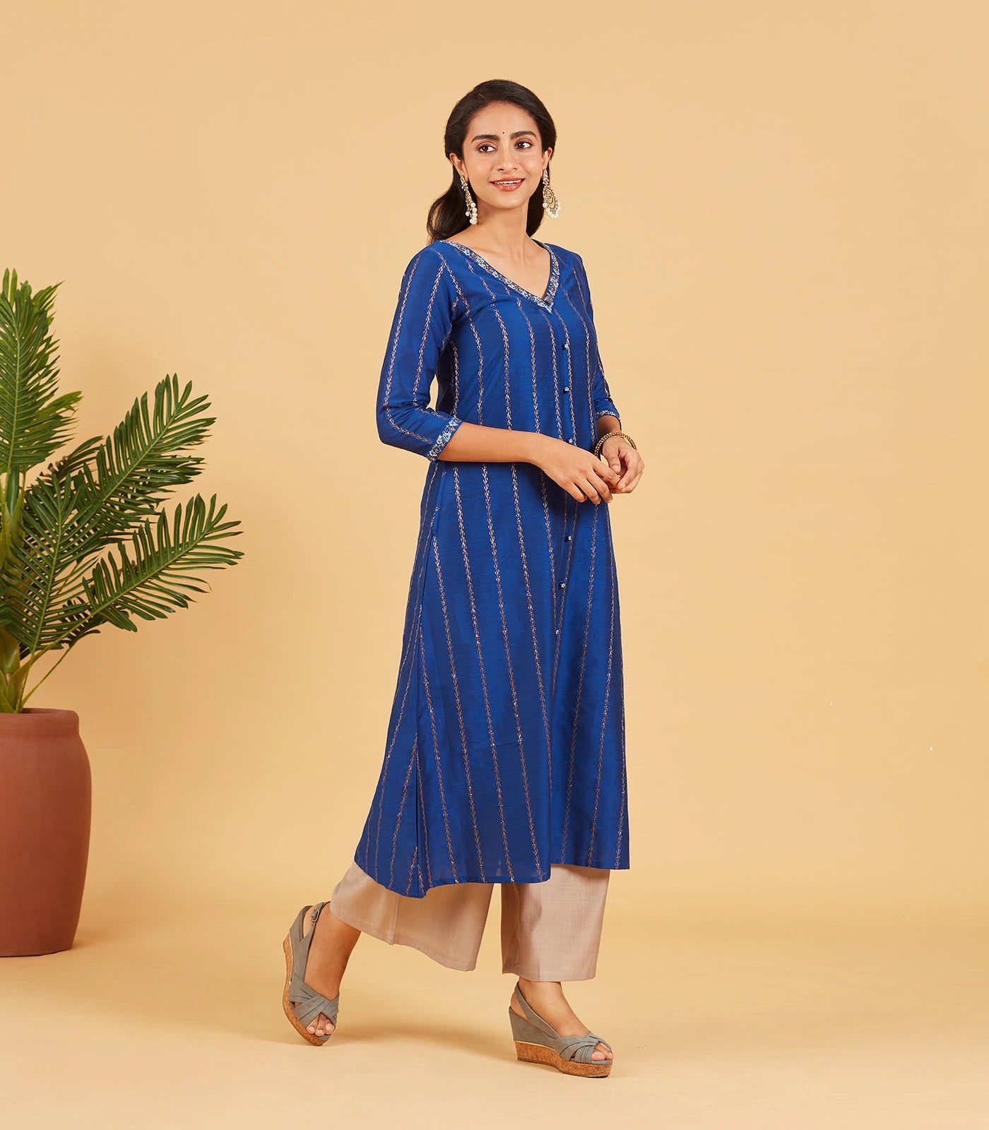 Midnight Blue & Gold Zari Work Kurta-XS / Midnight Blue