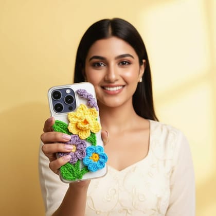 Art Tales Latest Handmade Crochet Unique Back Case Cover for iPhone 15 pro