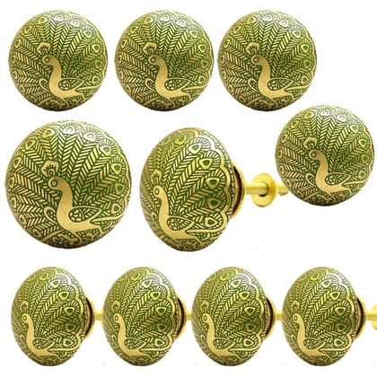 S-GUARD Pure Brass knobs for Drawer, Racks, Kitchen Cabinets, Wardrobe- Pack of 10 Peacock