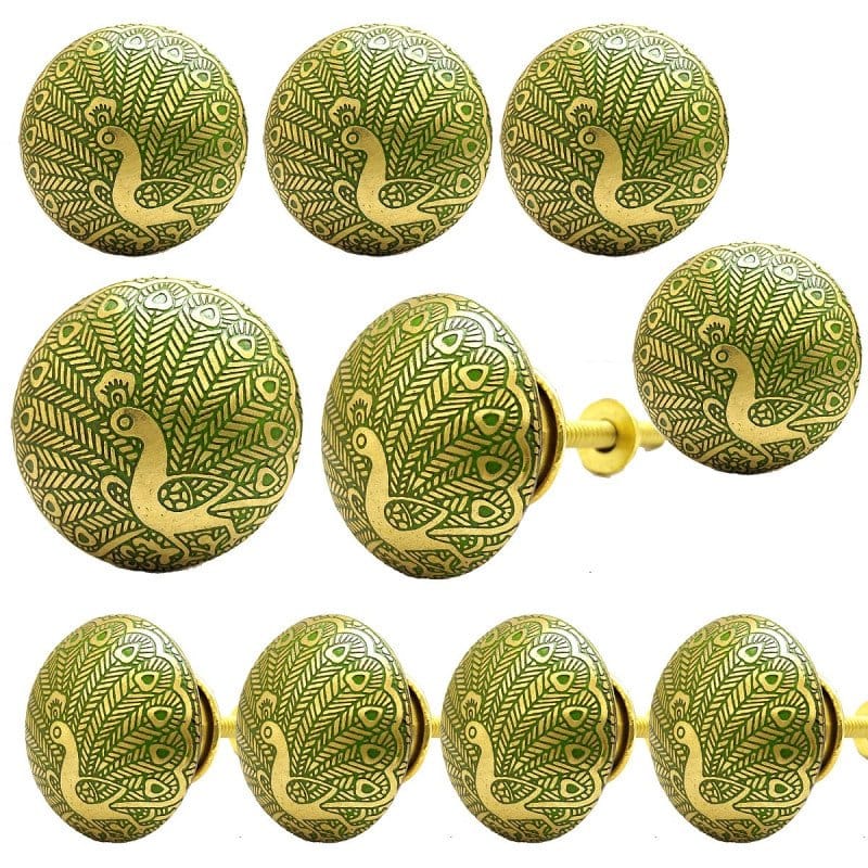 S-GUARD Pure Brass knobs for Drawer, Racks, Kitchen Cabinets, Wardrobe- Pack of 10 Peacock