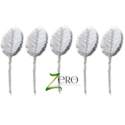 Bunch of 50 Pcs Hand Made Fabric Leaves - Silver Color