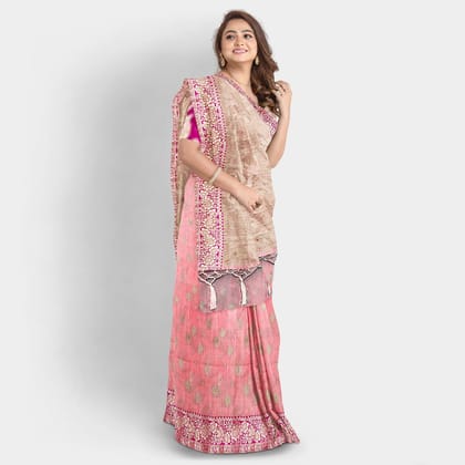 TheHangr Raw Silk Light Pink Saree With Dark Pink Border