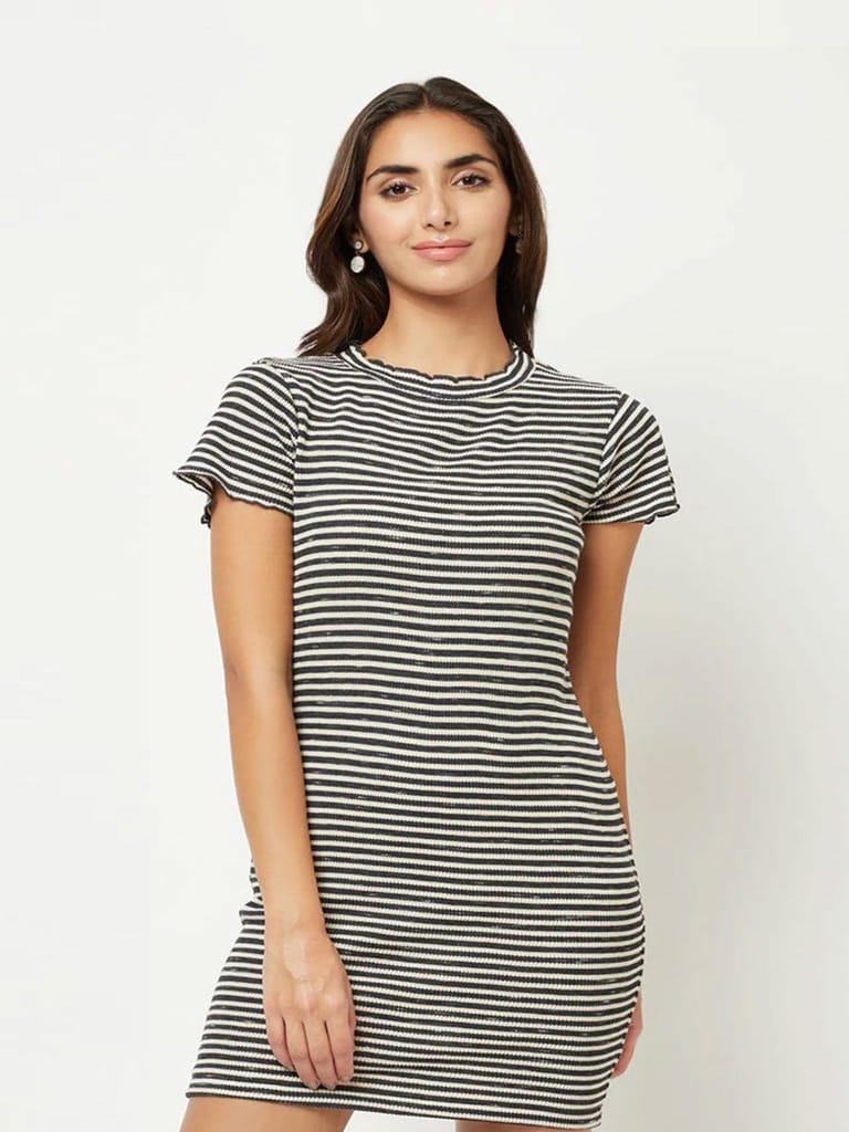 Black Striped Fitted Dress