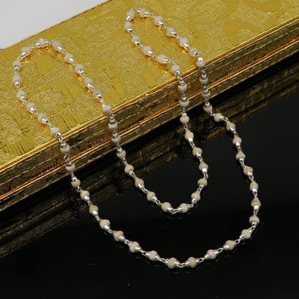 925 sterling silver customized basil rosary wooden beads solid chain necklace, excellent 24" unisex stylish necklace from india ch103