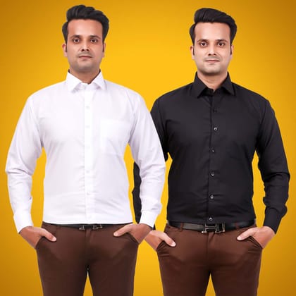 Men's Formal Shirt Blend Cotton Regular Fit Pack of 2-M