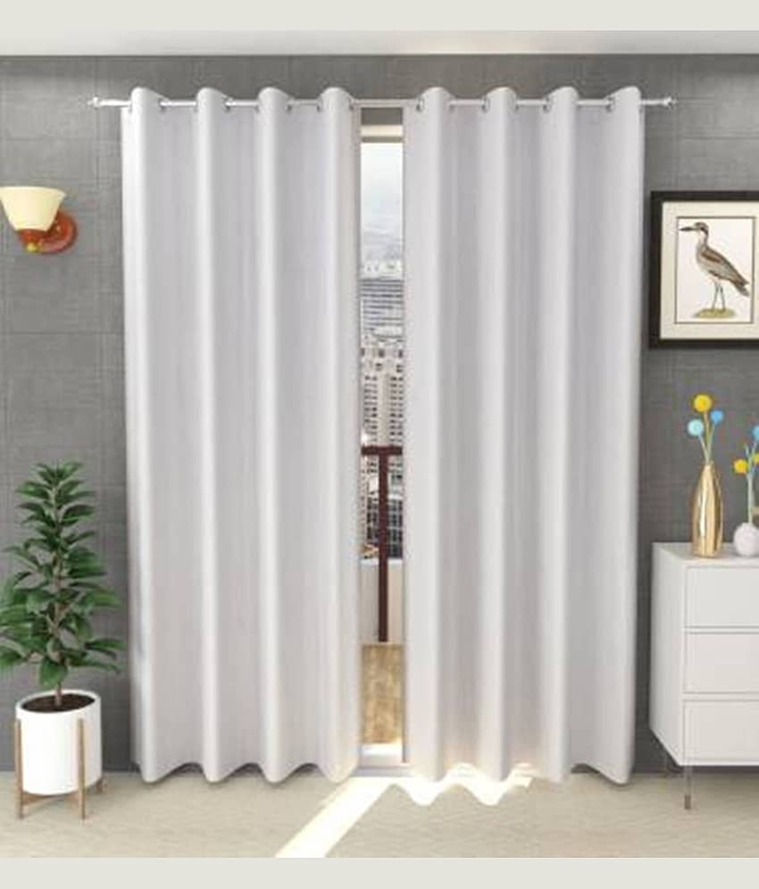 N2C Home Solid Semi-Transparent Eyelet Curtain 5 ft ( Pack of 2 ) - White