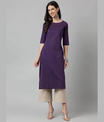 Hritika Cotton Blend Striped Straight Women's Kurti - Purple ( Pack of 1 )