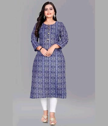 RIAANA Cotton Printed Straight Women's Kurti - Blue ( Pack of 1 )