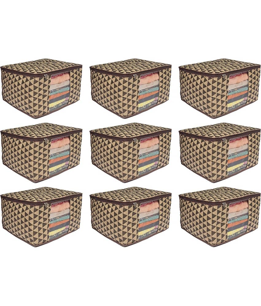 PrettyKrafts 3 layered Quilted saree Cover Bag/wardrobe organizer with transparent window (Pack of 9), Trio Blue
