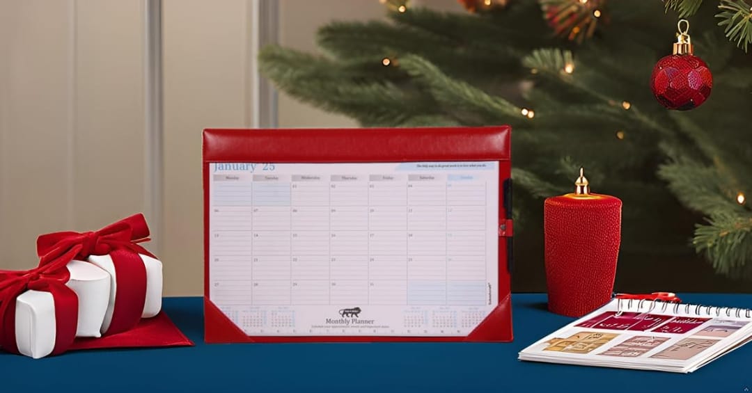 Sukeshcraft Table Planner Calendar January 2025 to December 2025 (18.5"x13"Inch.) (Velvet RED)