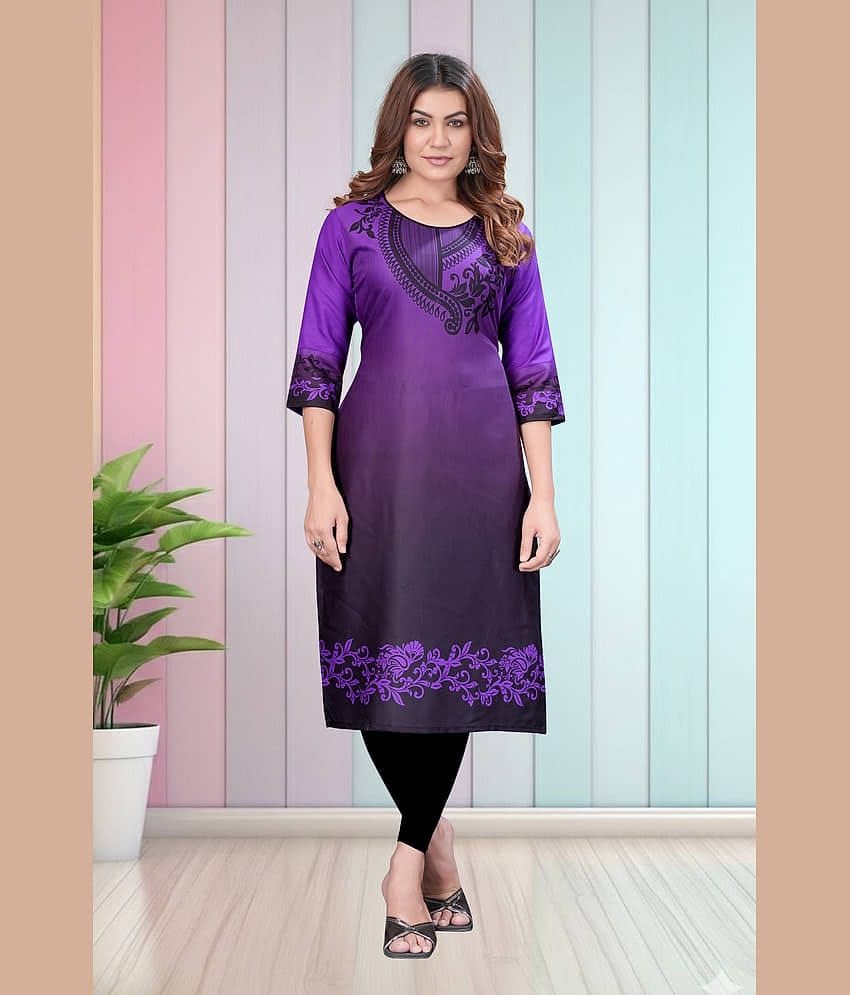 Hetsa Women Rayon Printed A-line Kurti ( Purple )