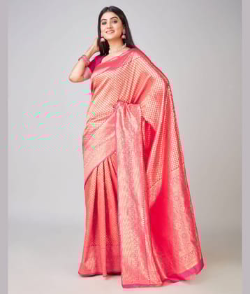 Aadvika Banarasi Silk Printed Saree With Unstitched Blouse Piece ( Peach )