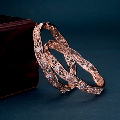 Stellar Bloom Rose Gold Bangles-White / Rose Gold / 2.6