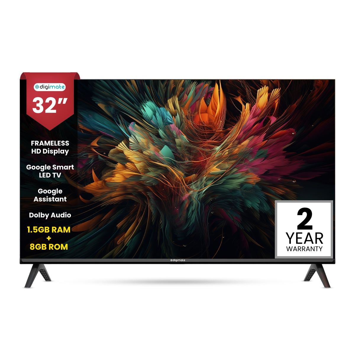 Digimate 32 inches HD Ready Smart Google TV 2025 Edition with Dolby Audio (DG-LED-3203, Black) 2 Year Warranty