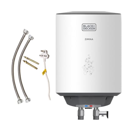 Black+Decker Zimina Geyser 15 Ltr | Storage Water Heater for Home & Kitchen | Free Connecting Pipe | 2KW | BEE Star Rated | Polymer Coated Tank I 8 BAR Rated Pressure I 5 Yr Tank Warranty Black+Decker Zimina Geyser 15 Ltr | Storage Water Heater for Home 