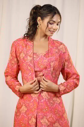 Nature's Bloom Peachy Gleam Co-ord Set - Set of Three-M / Peach / Pink
