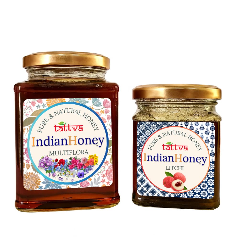 IndianHoney Himalayan Multiflora & Buttery & Cognitive-Boosting Litchi Honey Combo Pack (500gm & 230gm) Himalayan Multiflora & Litchi