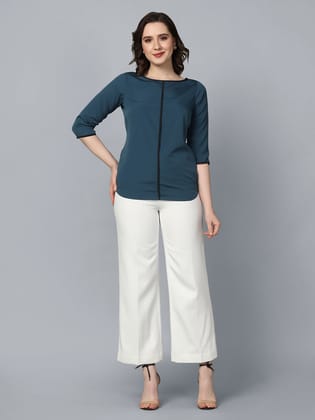 Boat neck crepe top- Teal blue-Standard Size / 4XL