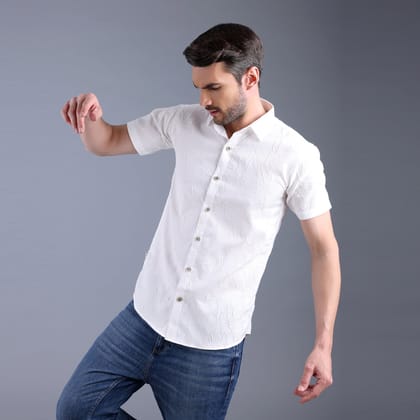 White Coconut Textured Half Shirt-S