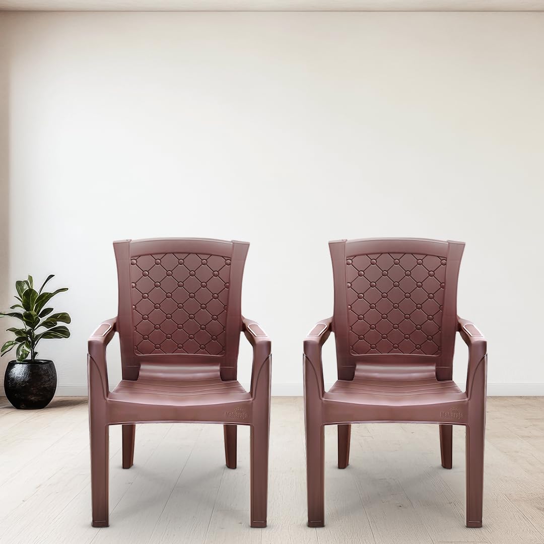MAHARAJA Plastic Chair Set, Chair for Home, Living Room Bearing Capacity Upto 200Kg | Matte Finish | Strong and Sturdy Structure | Plastic Chair with Arm Rest.