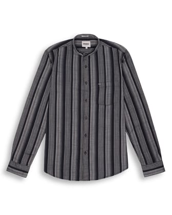 CHINESE COLLAR STRIPE SHIRT IN BLACK-M