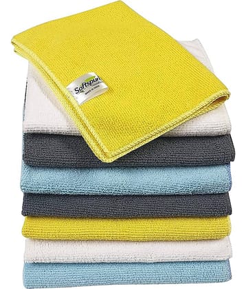 SOFTSPUN Microfiber Cleaning Cloths, 8 pcs 30x40cms 280GSM Multi-Color. Highly Absorbent, Lint and Streak Free, Multi - Purpose Wash Cloth for Kitchen, Car, Window, Stainless Steel, Silverware.