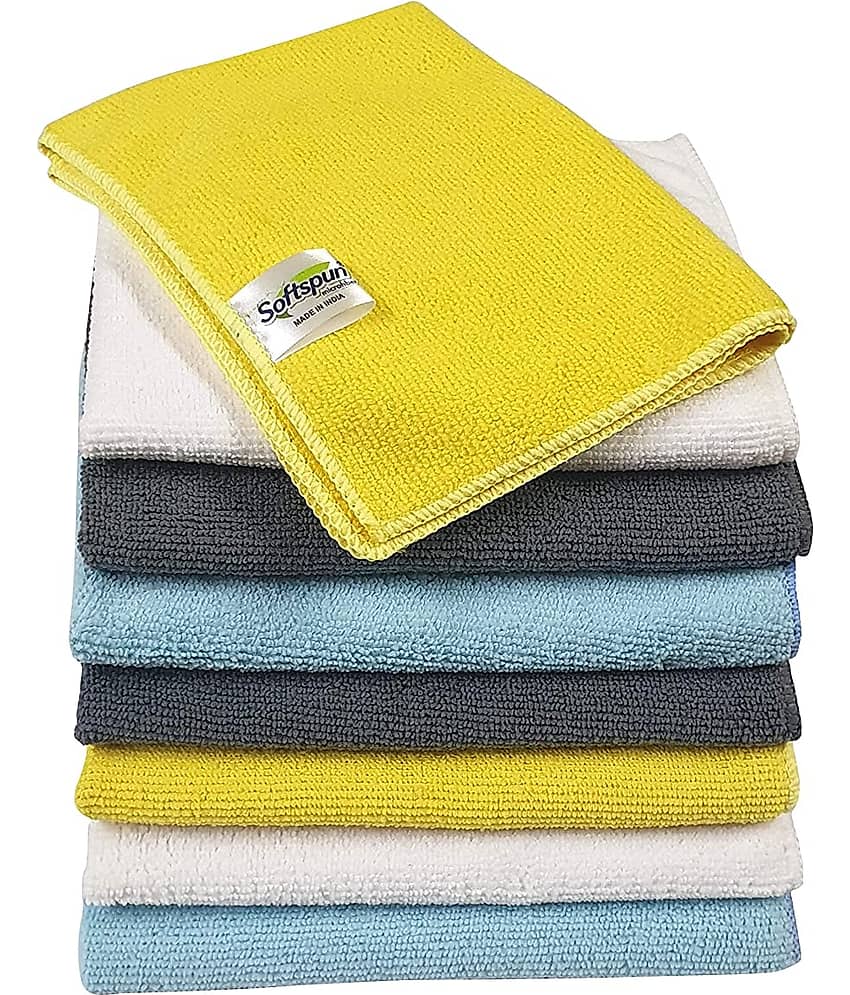 SOFTSPUN Microfiber Cleaning Cloths, 8 pcs 30x40cms 280GSM Multi-Color. Highly Absorbent, Lint and Streak Free, Multi - Purpose Wash Cloth for Kitchen, Car, Window, Stainless Steel, Silverware.