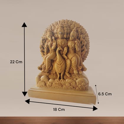 AMS Lord Murugan Idol with Six Faces Sitting on Peacock Brown Resin Hindu God Statue with Wives Valli & Deivanai Kartikeya Figurine for Home Temple, Pooja Room & Spiritual Decor 24 cm