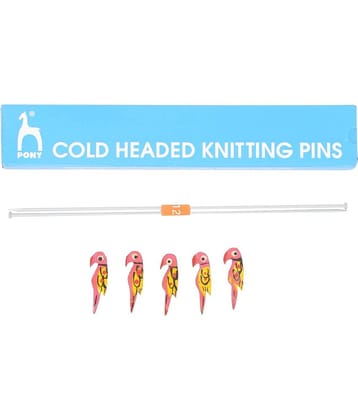 Classic Aluminium Cold Headed Knitting Needle Pin Pair, 25 cm Length, Size 12 no (2.75 mm), with 5 Wooden Parrots