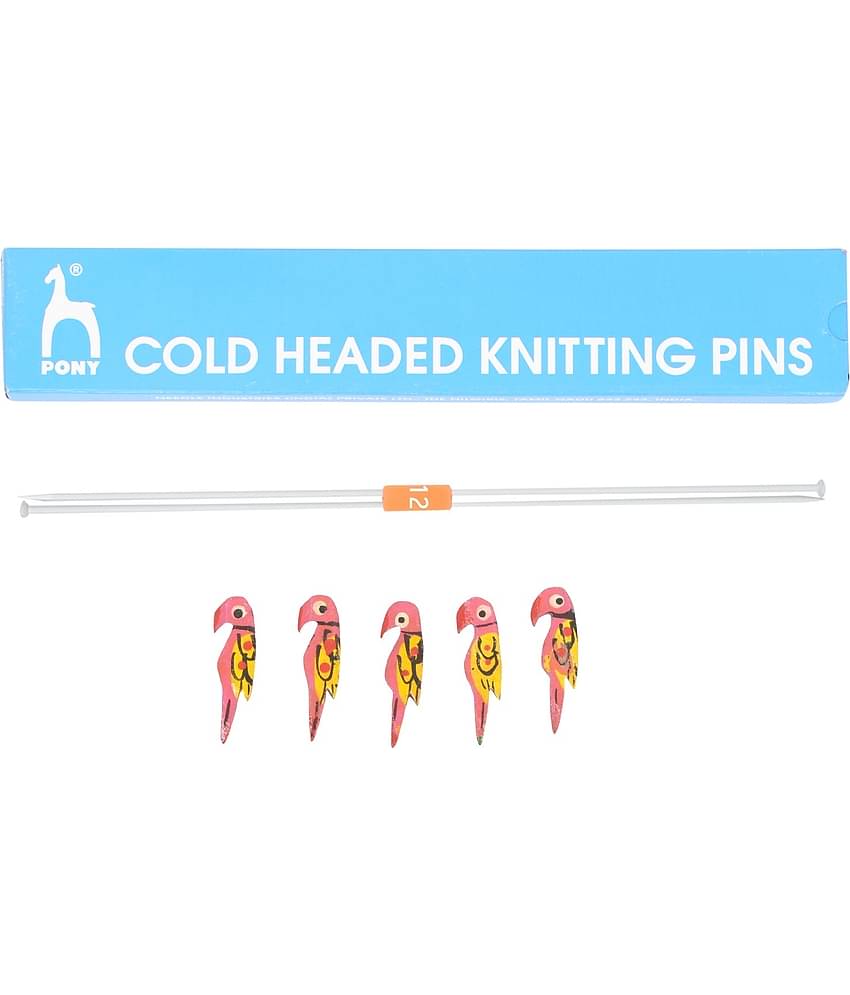 Classic Aluminium Cold Headed Knitting Needle Pin Pair, 25 cm Length, Size 12 no (2.75 mm), with 5 Wooden Parrots