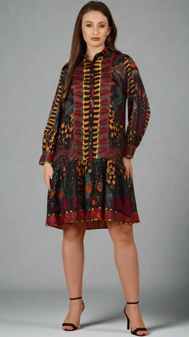 Midnight Bloom Shirt Dress-S / Black / Black