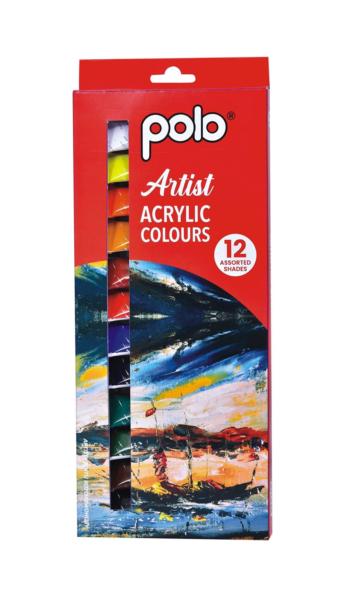 polo Artist Acrylic Colour Set - 12ml Tubes, 12 Vibrant Colors, Fast-Drying, Non-Toxic Acrylic Paints for Artists, Students, and Hobbyists - Ideal for Canvas, Wood, and Paper Painting