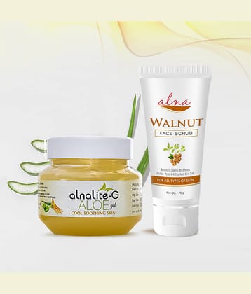 Alna Alnalite-G Aloe Gel 100gm with Walnut Face Scrub 75gm , Pack of 2