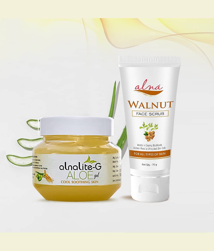 Alna Alnalite-G Aloe Gel 100gm with Walnut Face Scrub 75gm , Pack of 2
