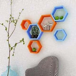 Ollene Craft Wooden Wall Self Wooden Wall Shelf (Number Of Shelves - 6, Orange, Blue, Multicolor) Ollene Craft Wooden Wall Self Wooden Wall Shelf (Number Of Shelves - 6, Orange, Blue, Multicolor)